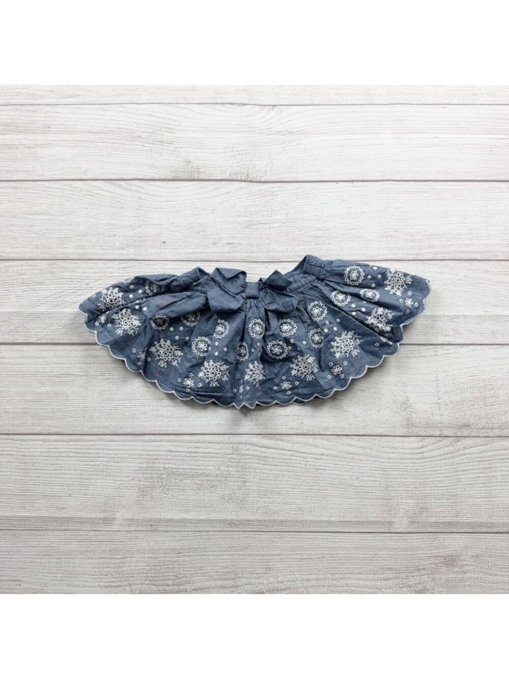 Genuine Oshkosh Baby Blue Embroidered Skirt With Bow Scalloped Hem 3-6 Months